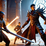 **Lost Ark Vykas Gate 3 Raid:** A diverse team of players (e.g., Warrior, Mage, Assassin, Support) in dynamic action, precisely executing a complex Vykas mechanic like the "Sword Dance" or "Medusa's Gaze" with perfect synchronization. Vykas looms in the background, exuding power. Emphasize focused expressions, coordinated movements, and glowing abilities in a chaotic yet controlled battle scene. High-definition, cinematic lighting, and an intense atmosphere.
