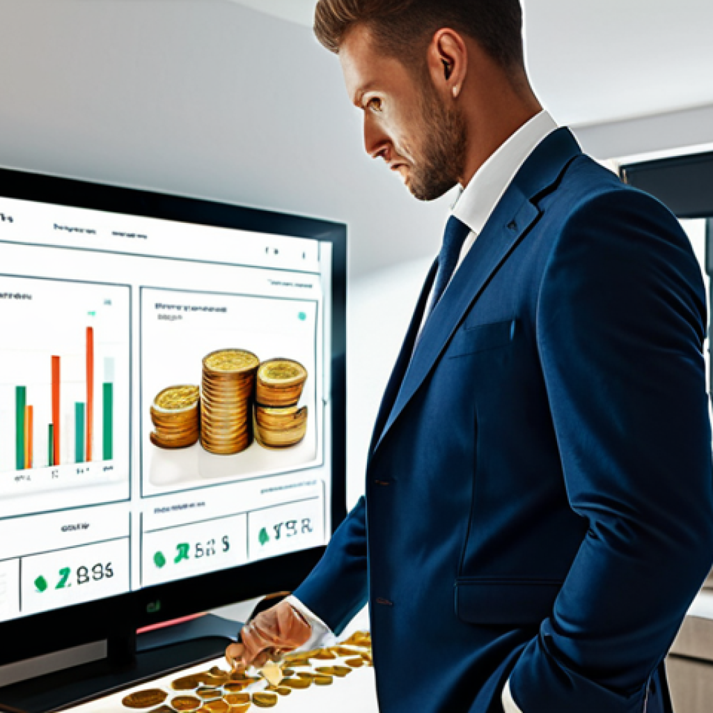 Smart Investments**

A person thoughtfully reviewing a virtual display showing gold coins, premium subscription icons, and auction charts, fully clothed, professional attire, in a brightly lit, modern apartment. Safe for work. Appropriate content. Professional. Perfect anatomy, correct proportions, natural pose. High quality.

**