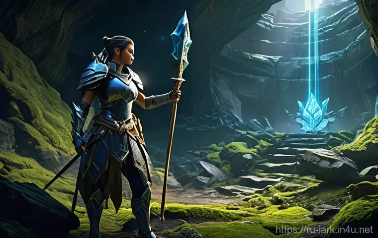 로스트아크 레전더리 장비 제작법 - **"Lost Ark Adventurer Gathering Legendary Materials"**
    A highly detailed, cinematic shot of a d...