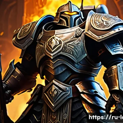 Home 31 로스트아크 워로드 탱킹 팁 - A powerful Warlord tank clad in heavy, intricately detailed armor with reinforced plates and glowing...