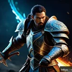 Home 23 로스트아크 초보자 추천 클래스 - A dynamic fantasy warrior character in mid-battle stance, wearing intricately designed heavy armor w...